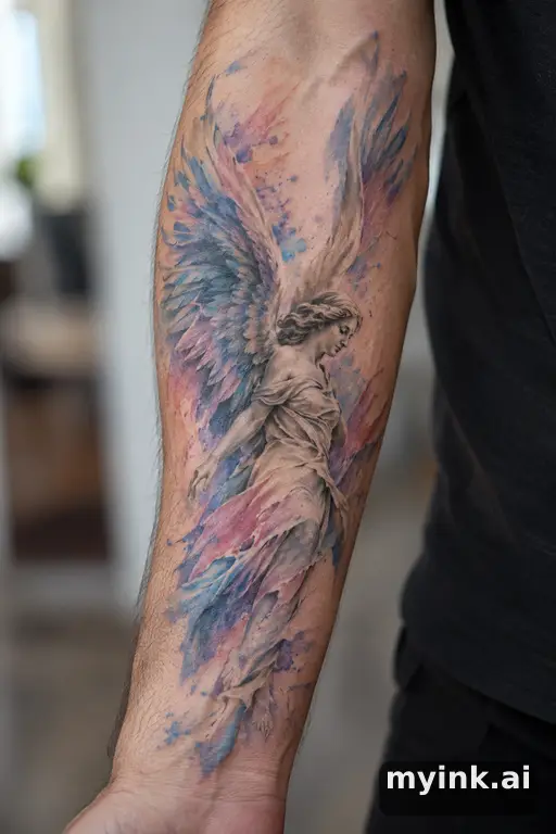 Angel with wings — Watercolor Forearm Tattoo reference image