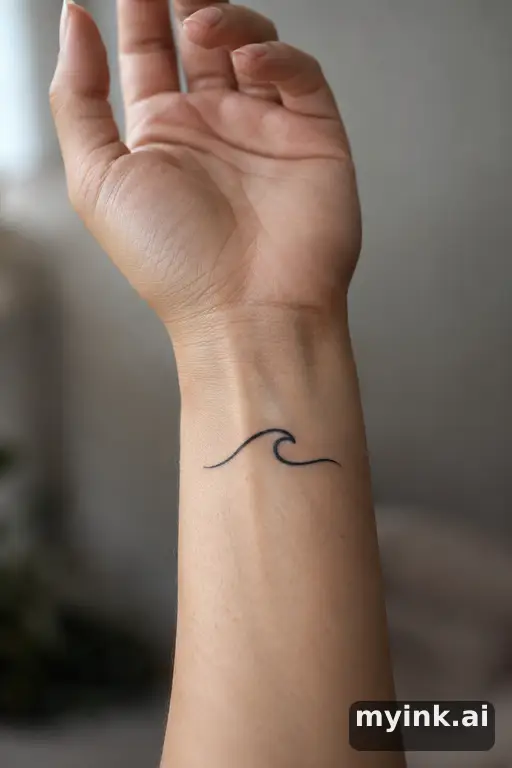 Single-line ocean wave — Blackwork Wrist Tattoo reference image