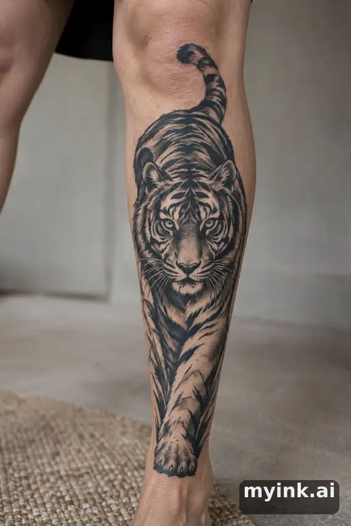 Tiger β Blackwork Leg Tattoo reference image