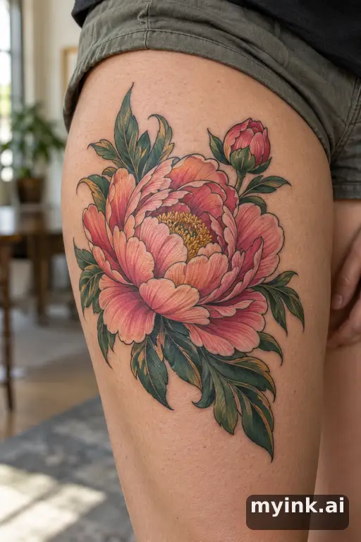 Blooming peony β Neo-Traditional Tattoo for Women reference image