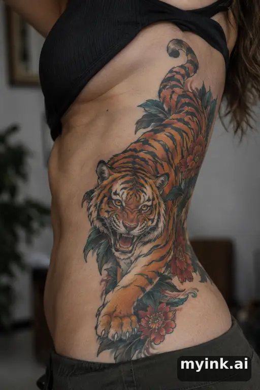 Tiger — Neo-Traditional Rib Tattoo reference image