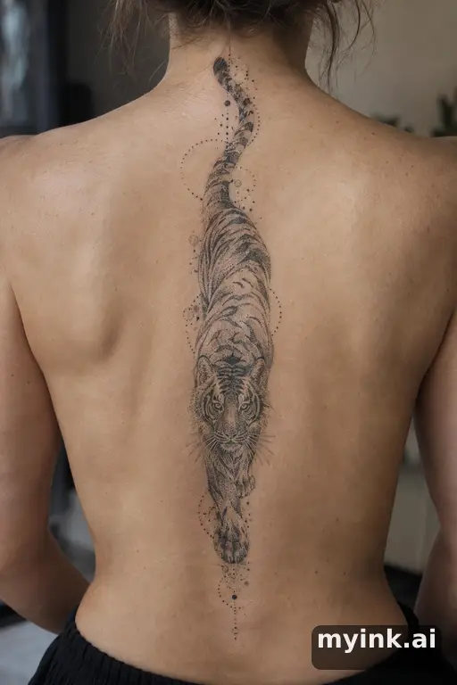 Tiger — Dotwork Spine Tattoo reference image