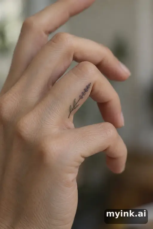 Sprig of lavender — Minimalist Small Tattoo reference image