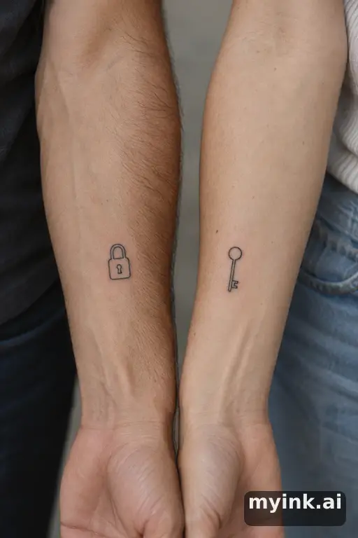 Lock and key — Minimalist Matching Tattoo reference image