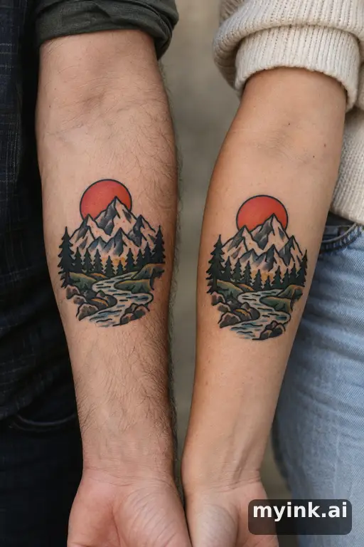 Matching mountains — Traditional Matching Tattoo reference image