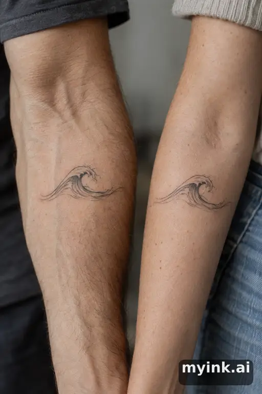 Matching waves — Fine Line Matching Tattoo reference image