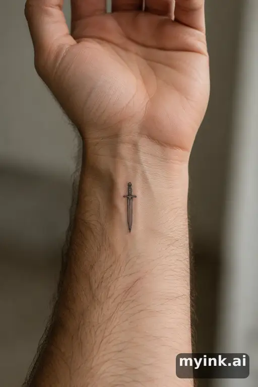 Small dagger — Minimalist Wrist Tattoo reference image