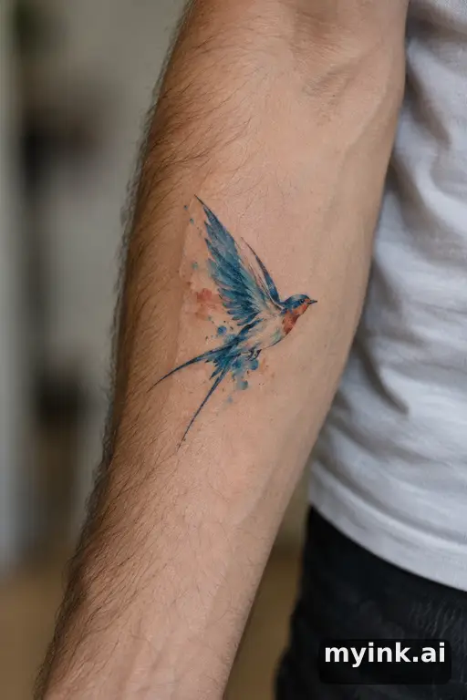 Small swallow — Watercolor Forearm Tattoo reference image