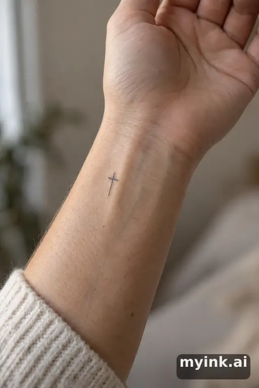 Small cross — Minimalist Wrist Tattoo reference image