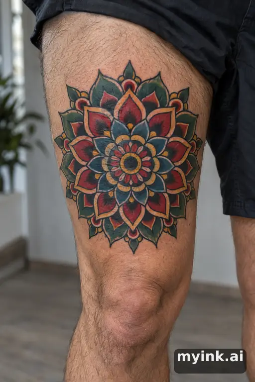 Mandala β Traditional Thigh Tattoo reference image