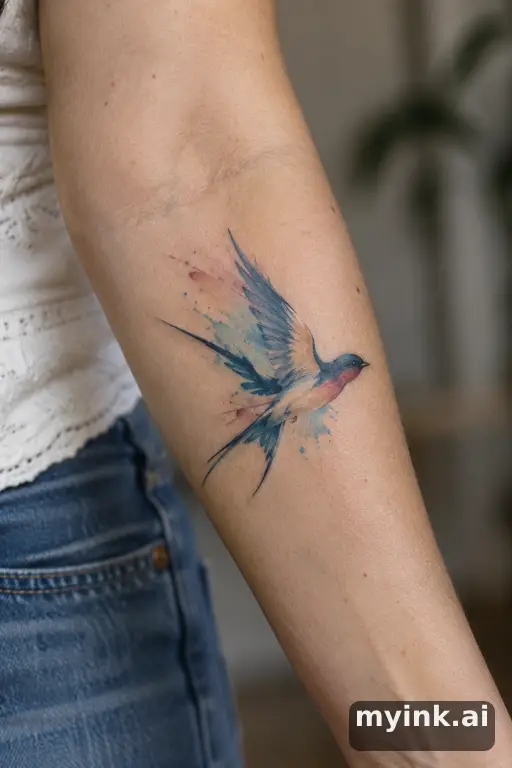 Small swallow — Watercolor Forearm Tattoo reference image
