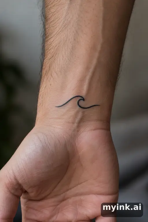 Single-line ocean wave — Blackwork Wrist Tattoo reference image