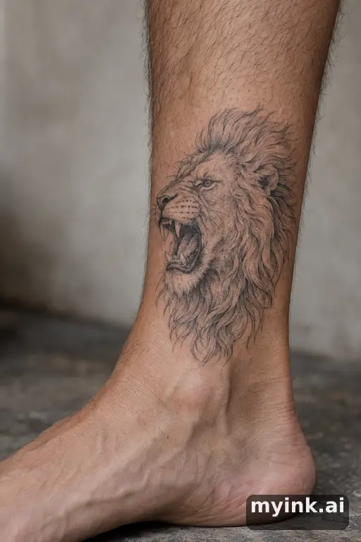 Roaring lion head — Fine Line Tattoo reference image