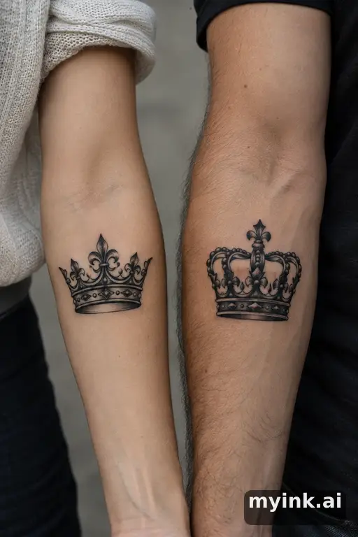 Matching king and queen crowns — Blackwork Matching Tattoo reference image