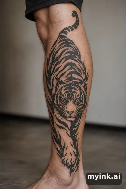 Tiger β Blackwork Leg Tattoo reference image