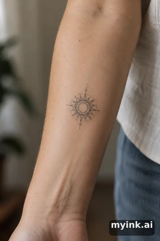 Tiny sun — Geometric Small Tattoo reference image