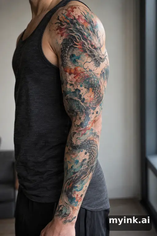 Dragon — Watercolor Sleeve Tattoo reference image