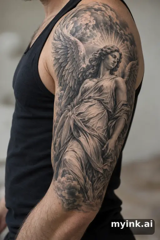 Angel with wings — Realistic Masculine Tattoo reference image