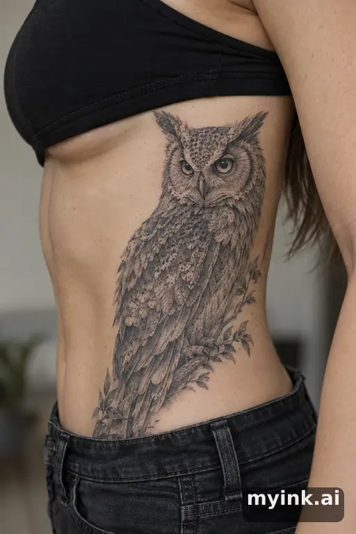 Owl — Dotwork Rib Tattoo reference image