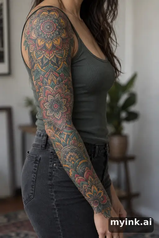 Mandala — Neo-Traditional Sleeve Tattoo reference image