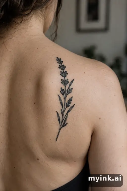 Sprig of lavender β Blackwork Tattoo for Women reference image