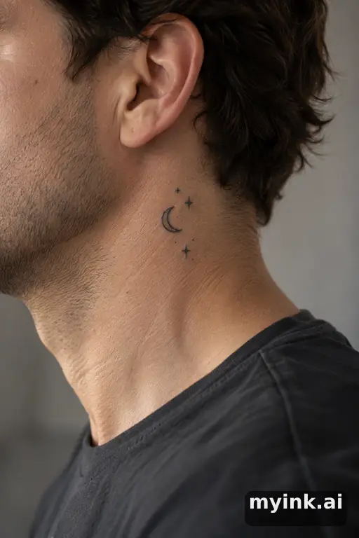 Crescent moon with stars — Minimalist Masculine Tattoo reference image