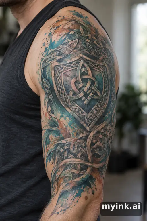 Celtic knot shield β Watercolor Half Sleeve Tattoo reference image