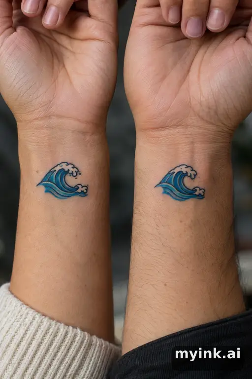 Matching tiny waves — Traditional Best Friend Tattoo reference image