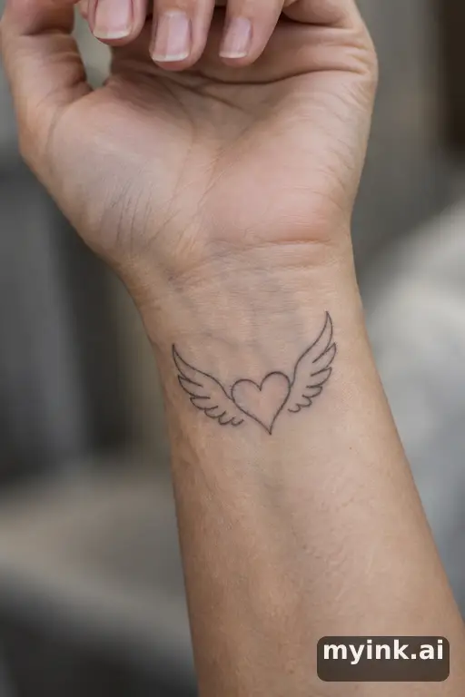 Angel wings around a heart — Minimalist Memorial Tattoo reference image