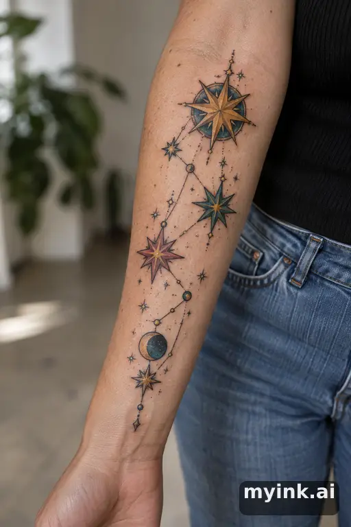 Constellation of family stars — Neo-Traditional Family Tattoo reference image