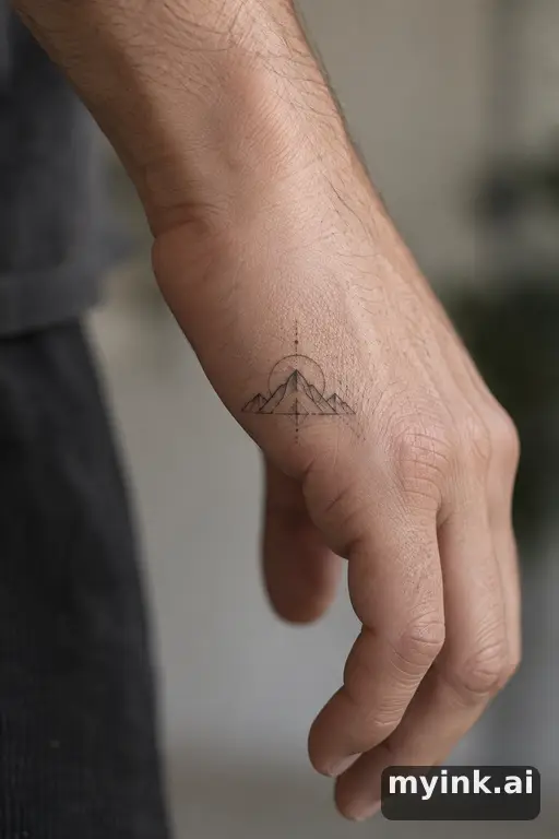 Tiny mountain outline — Geometric Small Tattoo reference image