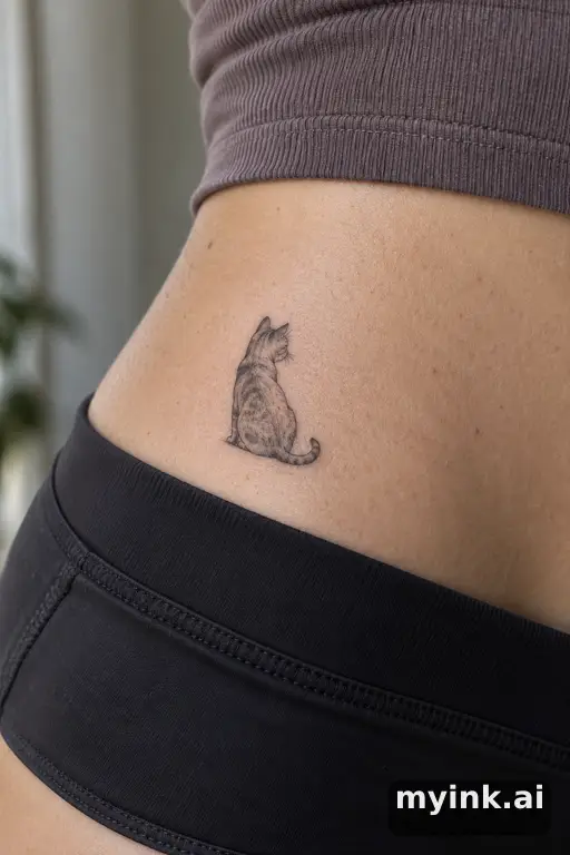 Tiny cat silhouette — Fine Line Tattoo for Women reference image