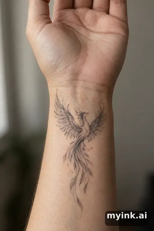 Phoenix rising — Fine Line Tattoo reference image
