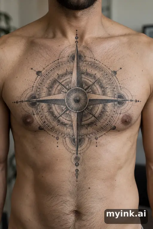Compass rose β Dotwork Masculine Tattoo reference image