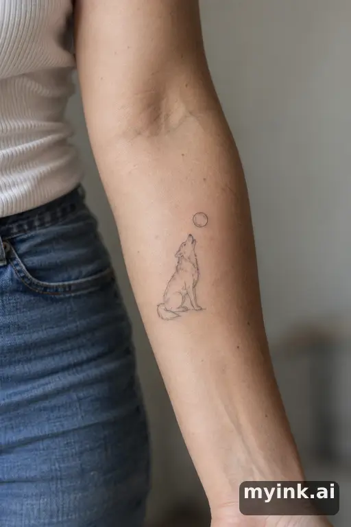 Wolf howling at the moon β Minimalist Tattoo for Women reference image