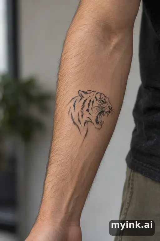 Roaring tiger — Minimalist Forearm Tattoo reference image