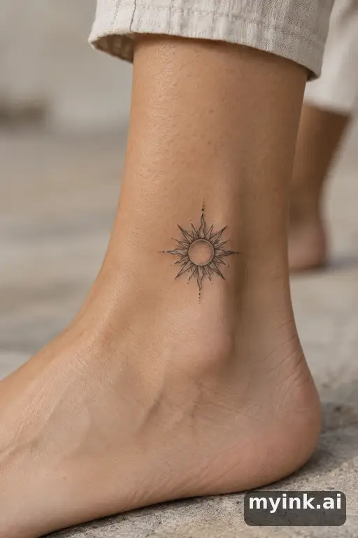 Sun with ornamental rays — Fine Line Tattoo reference image