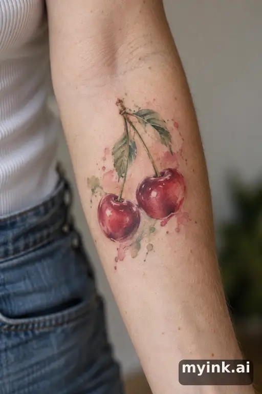 Cherry pair — Watercolor Forearm Tattoo reference image