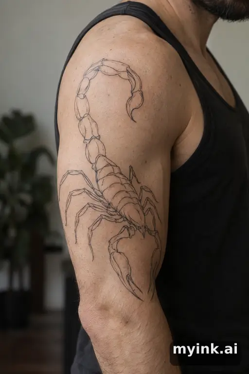 Scorpion with raised tail β Minimalist Half Sleeve Tattoo reference image