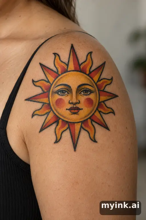 Geometric sun β Traditional Sun Tattoo reference image