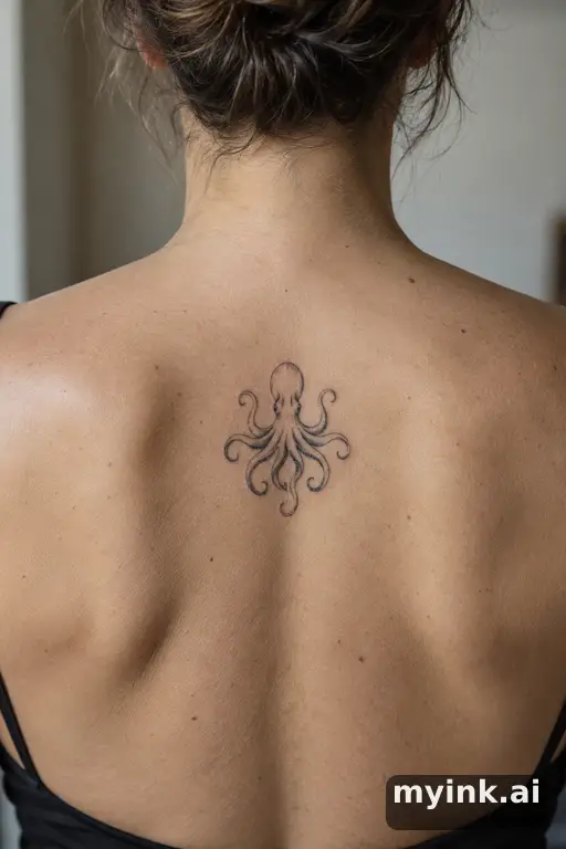 Octopus with curling tentacles β Minimalist Back Tattoo reference image