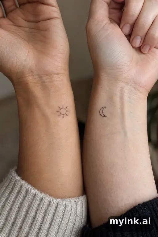 Matching sun and moon — Minimalist Best Friend Tattoo reference image