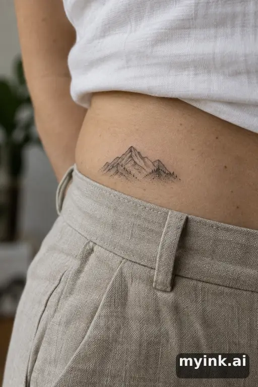 Tiny mountain outline — Dotwork Tattoo for Women reference image