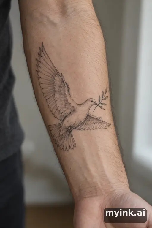 Dove carrying an olive branch — Fine Line Memorial Tattoo reference image
