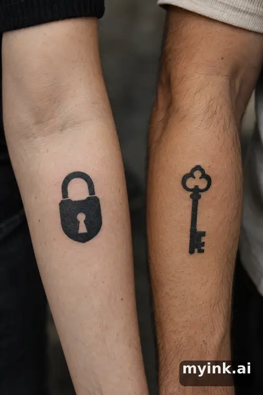 Lock and key — Blackwork Matching Tattoo reference image