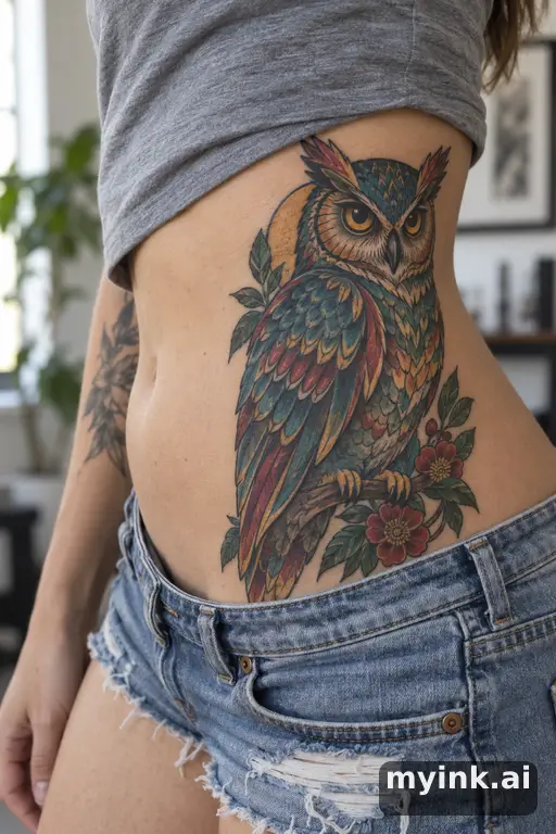 Owl β Neo-Traditional Tattoo for Women reference image