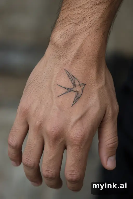Swallow in flight — Minimalist Hand Tattoo reference image