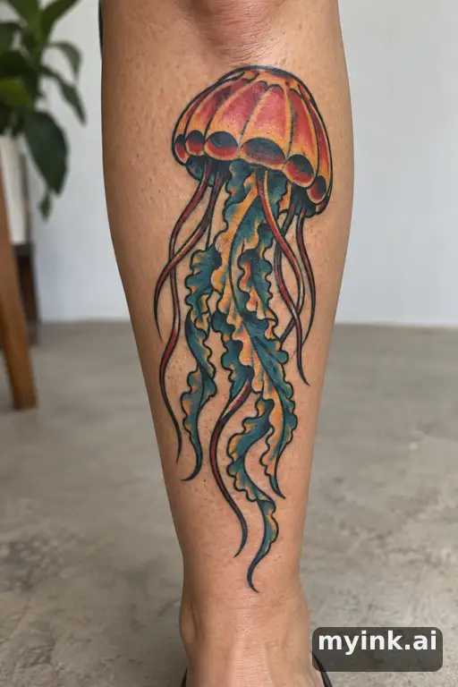Jellyfish β Traditional Leg Tattoo reference image