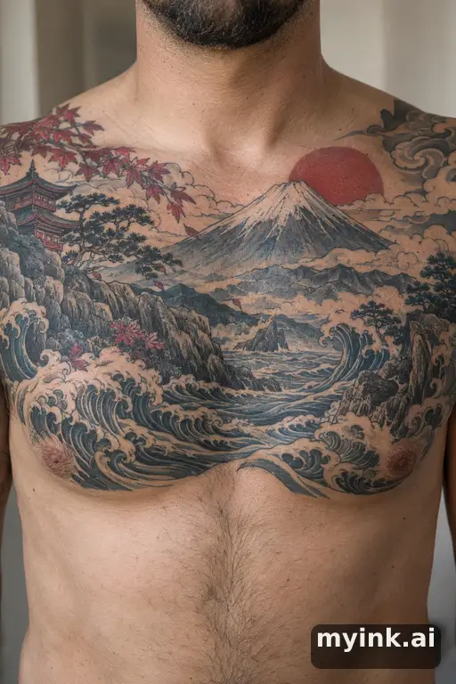 Mountain landscape — Japanese Masculine Tattoo reference image