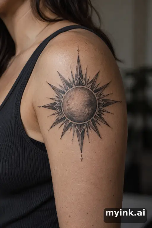 Geometric sun β Realistic Sun Tattoo reference image